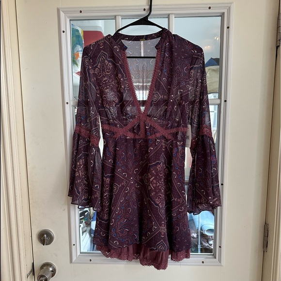 Free people purple paisley mini dress - Picture 1 of 3
